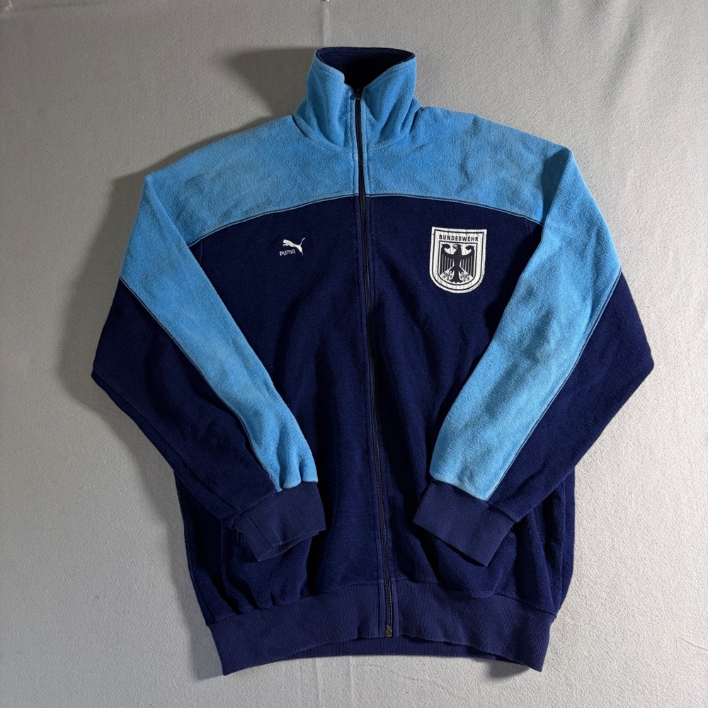 Vintage Puma Bundeswehr German Army Track Jacket Mens Large Blue Full Zip Fleece